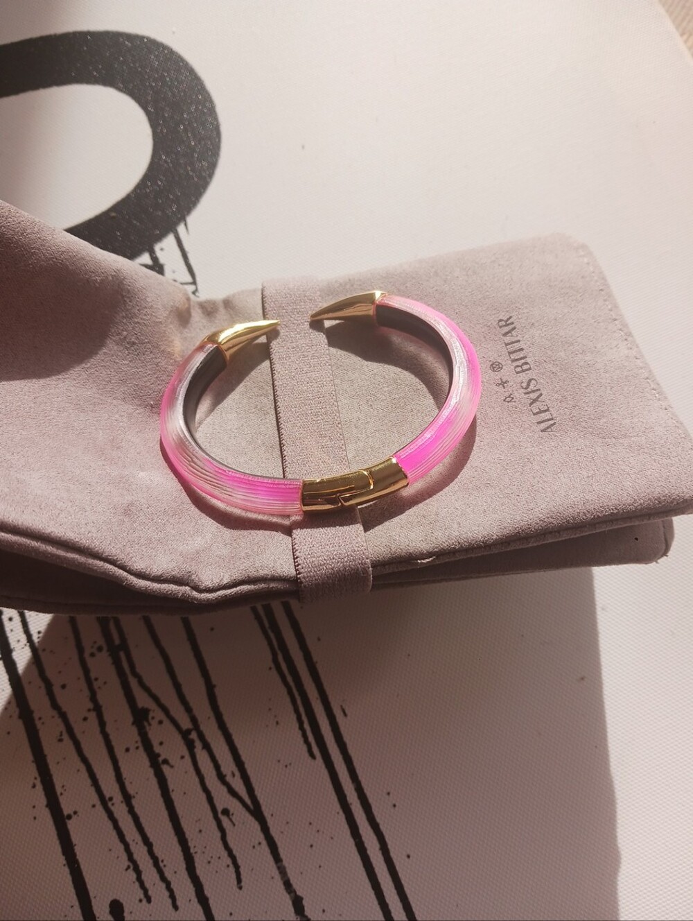 Alexis Bittar Pink Lucite Pyramid Braker Hinge Bracelet